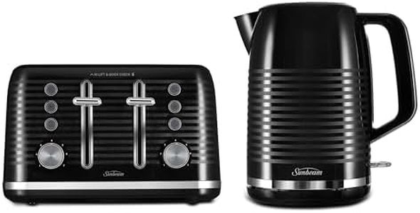 Sunbeam Rise and Shine Kettle and Toaster Set | 4 Slice Toaster and Kettle Set, 1.7L Kettle Capacity, 2400w Electric Kettle, 7 Browning Toaster Settings, High-Lift Toaster Lever, Black PUP3100BK