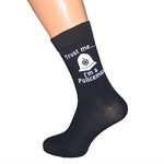 Trust me I'm a Policeman and Helmet Printed Design Mens Black Cotton Rich Socks