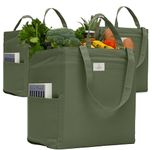 Heavy Duty Reusable Grocery Bags - 100% Cotton 12Oz Canvas Grocery Bags with Handles, Large Kitchen Grocery Bags, Reusable Shopping Bags for Groceries, Grocery Tote Bag, Foldable Market Bag (Army)