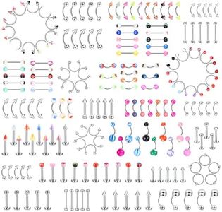 Ubjuliwa 185pcs Body Piercing Jewelry for All Piercings, Tongue Nipple Rings Eyebrow Lip Belly Button Barbell Nose Piercing Tragus Navel Body Jewelry for Women Piercings 14g-18g