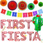 JeVenis 13 PCS Rose Gold First Fiesta Birthday Decoration First Fiesta Balloons First Fiesta Backdrop First Fiesta High Chair Banner Taco Bout First Decoration Taco Bout UNO Party Decoration