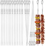 24PCS Stainless Steel Barbecue Skewers, BetterJonny Wide Flat Metal Kabob Skewers 16" Long BBQ Skewers Shish Kebob Sticks Reusable Grilling Skewers with Storage Bag for Meat Shrimp Chicken Vegetable