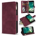 ZZXX for iPhone SE 2022(2020)/iPhone 7/iPhone 8 Case Wallet with RFID Blocking Card Slot PU Leather Zipper Flip Folio with Wrist Strap Kickstand Protective for iPhone 8 Wallet Case(Wine Red-4.7 inch)