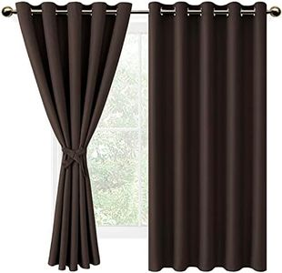 DWCN Brown Blackout Curtains with Tiebacks for Bedroom Thermal Insulated Solid Eyelet Curtains for Living Room,2 Panels,66" Wide x 72" Drop