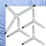 FIBOOMERANG Bed Sheet Clips - Fitted Sheet Straps for Bedding, Sheet Grippers and Mattress Straps with 3 Way Elastic Bands Bedsheet Holder Suspenders Fasteners, 4Pcs/Set Gray