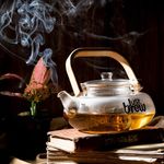 JustBrew® Clear Glass Teapot with Infuser 800ml | Borosilicate Tea Kettle, Wooden Handle Removable Strainer | Stovetop Loose Leaf Green Tea Maker | Heat Resistant Infuser Teapot for Perfect Brew