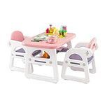 COSTWAY Toddler Table and Chairs Set, Plactic Children Activity Table with Storage Rack, 3-Piece Kids Furniture for Bedroom, Playroom, Nursery (Pink & Purple)