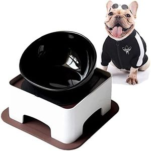 JWPC Bulldog Pet Bowl Non-Slip Dog Cat Bowl Removable Rubber Feeding Bowl Sterile Inclined with Slanted Base (Black (Ceramic))