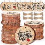 8 Pcs Wooden Christmas Teachers Ornaments Round Rustic Christmas Ornaments Love Inspire Teacher Ornament Teachers Appreciation Gifts with 3.8 Yard Ropes for Teachers Graduation Thank You Gifts