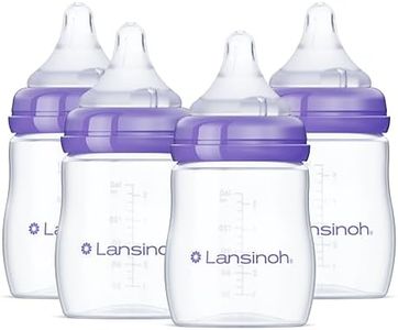 Lansinoh Anti-Colic Baby Bottles, BPA-Free Plastic, 5 Ounces, 4 Count, Slow Flow Nipples (Size S), Breastfeeding Bottle with NaturalWave Design