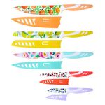 Knife Set, 10-piece Kitchen Knife Set Nonstick Coated with 5 Blade Guard, Multicolored Fruit Knives