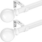 Pack of 2 Curtain Rods, White Curtain Rail, Extendable Curtain Rods, Adjustable Telescopic Rod with Brackets and Round End Piece for Windows, Living Room, Bedroom, 110-220 cm, White