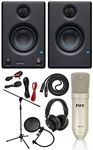 PreSonus Eris E3.5 2-Way Active Powered Studio Monitor Studio Pair, Microphone Stand, Pop Filter, Studio Microphone/XLR Cable, 2 TS Instrument Cables