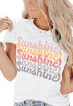 INFITTY Womens Graphic Tees Sunshine Letter Casual Summer T Shirts Vintage Camping Loose Tees Short Sleeve Light Grey M