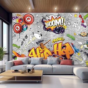 HLNIUC Music Graffiti Wallpaper, Colorful Hip-hop Rock Punk Art Wall Mural, Modern Abstract Wallpaper for Living Room, Bedroom, Dinning Room, Music Room, Bar, KTV - 141"x96"（Not Peel and Stick）