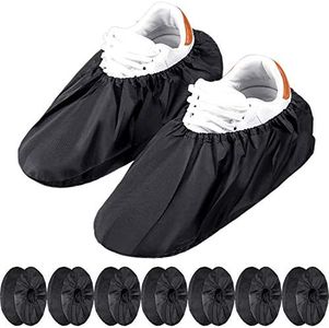 8 Pairs Non Slip Reusable Shoe Covers Waterproof Boot Covers for Household Carpet Floor Protection Machine Washable (Black)