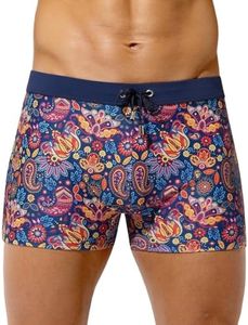 Casey Kevin Men's Swim Briefs Square Leg Printed Swimming Trunks Quick Dry Drawstring Bathing Suit Board Short for Beach,Paisley,Small