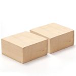 2 Pack Unfinished Basswood Carving Blocks Kit, 4 x 4 x 2 Inch Unfinished Bass Wood Whittling Soft Wood Carving Block Set for Kids Adults Wood Carving Beginner