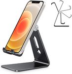 OMOTON Phone Stand Holder Adjustable, Full Aluminum Desk Mobile Phone Stand Holder Dock Cradle for Filming, Fits iPhone 14 Pro/13/12/Pro Max/11 Pro/XR/Xs Max/SE/8, Samsung, Google and More, Black