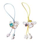 ONCRO Metal Pack Of 2 Blue And Yellow Cinnamoroll White Cute Chubby Dog Phone Charms For Smart Phone Mobile Cover Keychain Ladies Hand Bag Key Ring String Hanging Girl Accessories Lanyard