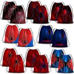 EYNDYN 16 PCS Spider Web Drawstring Bags Spider Birthday Party Supplies Spider Party Favor Bags Backpack for Birthday Party Supplies 8styles 12Years+