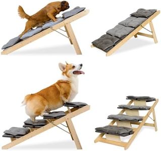 Ramp for Dogs – Folding Wooden Pet Ramp with Cushioned Surface for High Beds & Couches – Portable Design That Converts to Stairs