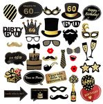 60th Birthday Photo Booth Props, Black Gold Birthday Party Decoration, Funny Happy Birthday Photo Background Posing Props, Birthday Party Supplies