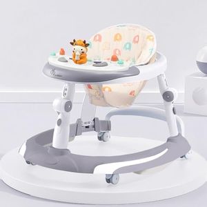 R for Rabbit Little Feet Plus Baby Walker with Rocker 3 Level Height Adjustment and 4 Level Seat Adjustment for Baby Age 6-18 Months Up to 15 KG Weight with Recreational Toy Bar (Grey White)