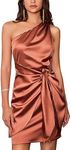 GRACE KARIN Womens Wedding Guest Dress Satin Tie Waist Bodycon One Shoulder Sleeveless Tie Waist Dresses Brown