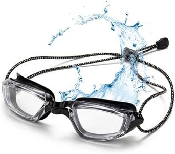 Aegend Swimming Goggles with Adjustable Bungee Strap - No Leak Anti-Fog Swim Goggles for Adults Men Women, Comfort Fit Mirrored/Clear Lens for Laps & Open Water