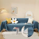 HANDONTIME Navy Blue Sectional Couch Covers, Sofa Covers for 3 Cushion Couch Chenille Couch Cover Durable Rv Dinette Cushion Covers with Floral Lace Couch Cover for Dogs Kids Easy Fitted, 71" X134"