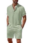 COOFANDY Men's 2 Pieces Linen Set Henley Shirt Short Sleeve and Shorts Summer Beach Yoga Matching Outfits