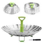 RKPM Stainless Steel Folding Steamer Basket for Vegetable Fish Seafood Cooking, Expandable to Fit Various Size Pot (5.1-9 Inch, Silver)