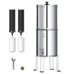 AQUA CREST Gravity Water Filter System, 304 Stainless Steel Countertop System with 4 Filters and Anti-Slip Stand, Reduce Fluoride and Chlorine, 2.25G, for Home, Camping, RVing, Off-Grid, Emergencies