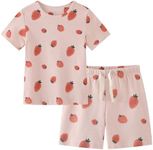 Owlivia Kids Pjs Set, Boys Girls Summer Short-Sleeve Sleepwear, 100% organic cotton Toddler Pajamas(3-4T, Pink Strawberry)
