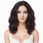 Yamel Wavy Bob Wig Natural Wig Lowlight Synthetic Hair Shoulder Length Short Curly Middle Part Lace Front Wigs for Women