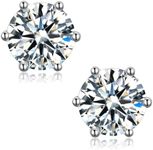 Moissanite Stud Earrings for Women,0.6-4ct 18K White Gold Plated Silver Friction Back and Post for Women Men, D Color VVS1 Round Lab Created Diamond Earrings Men