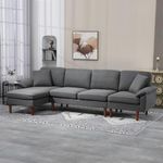 HOMCOM Changeable Sectional Sofa with Chaise Lounge, 111" Modern 4-Seater Couch with Pillows, Wooden Legs, L-Shape Corner Sofa for Living Room, Dark Grey