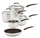 Meyer Stainless Steel Induction Hob Pan Set with Non Stick Frying Pan - 5 Piece Stainless Steel Pan Set, Oven & Dishwasher Safe, Silver