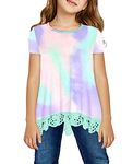 storeofbaby Short Sleeve T Shirt Little Girl Tie Dye Tops Lace Hem Colorful Blouse