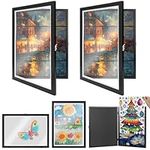 Navaris Kids Wooden Art Project Frames, 2 Pack, A3 Size - Changeable Children's Framed Artwork Display with Front Opening - Drawing, Picture, and Photo Storage Frame - Black