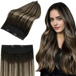 Full Shine Invisible Wire Hair Extensions Real Human Hair 16 inch #1B/27/1B Headband Extensions Wire Human Hair Balayage Black to Honey Blonde Fish Line Hair Extensions Black Straight Hair 80G