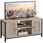 Yaheetech Industrial TV Cabinet Wood TV Stand Cabinet for 50 Inch TV, TV Stand with 2 Doors & Adjustable Shelves, TV Table for Living Room, Dinning Room & Bedroom, Grey