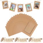 30 Pcs Cardboard Photo Frames, Paper Photo Frames, 4x6 Inch Cardboard Picture Frames, Hanging Paper Picture Frames with 30 Wooden Clips & 30 Hemp Ropes, for Home Wall Decor Display Hanging, Brown