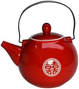 Chinese Teapot 28oz Porcelain Tea Pot Red Glazing with Detachable iron handle for Adults Men Women Tea Ceremony Wedding Party Home Decor (Double happiness Teapot)