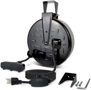 GREATIDE 30 Ft Retractable Extension Cord Reel, 16/3 SJTW Power Cord with 3 Electrical Outlets and 10 Amp Circuit Breaker, Ceiling or Wall Mount, Metal Plate, UL Listed, Grey
