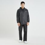 Water Fighter by ZEEL Rain Coat for Men with Adjustable Hood, Polyester Waterproof Full Sleeves, Top and Bottom Set Rainwear, Front Zip with Snap Button Flap (EWF311, Black, XL)