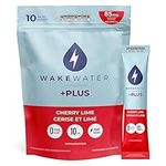 WakeWater Plus Energy Powder | Cherry Lime, 10 x 5g sticks | Vitamins and Electrolytes | Natural Green Tea Caffeine | No Sugar or Artificial Sweetener