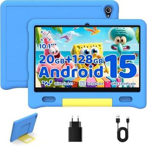 Gleeso Kids Tablet, Android 15 Tablet for Kids 10 inch Octa-Core with Case, 128GB 1TB TF Card Expandable, Tablet for Toddler Children, Parental Control, Dual Camera, WiFi,Gift（Blue）