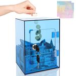 Piggy Bank for Kids Adults, Acrylic Money Saving Box for Cash Saving, Clear Openable Piggy Bank with 2 Key & Alphabet Stickers, Toys Gifts for 3 4 5 6 7 8 Year Old Girls Boys (Blue)